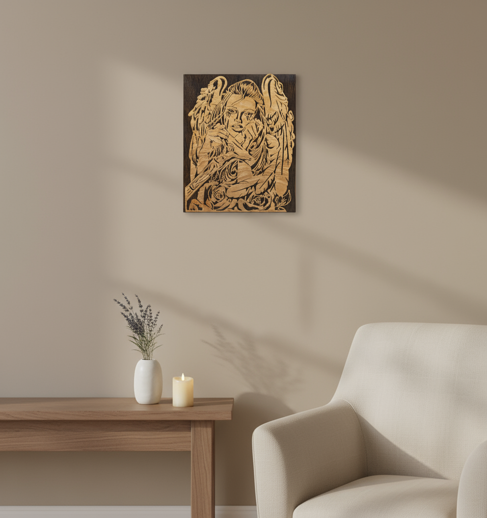 Crying Angel Plaque hanging on a wall