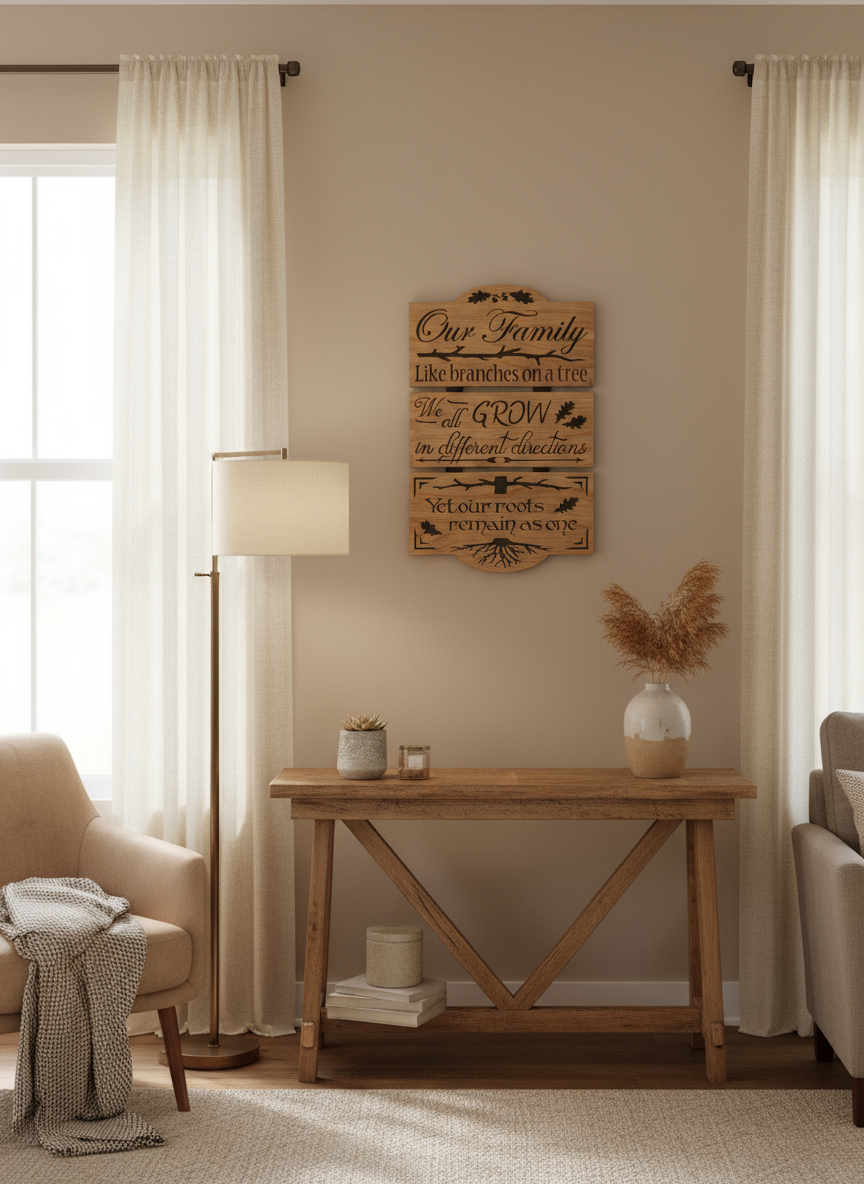 Our Family Plaque hanging on a wall