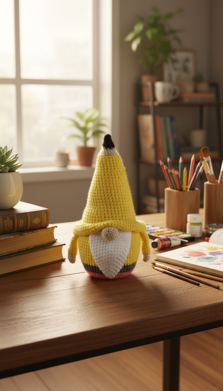 Pencil Gnome in a creative workspace